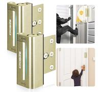 Home Security Door Locks 2 Pack, Metal Door Reinforcement Locks, 3" Withstands 1000 lbs of Impact for Inward Swing Doors, Defender Security Door Lock, Prevent Unauthorized Entry (Gold)