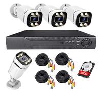 Home Security System 4 Channel DVR with 4 Pieces 1080P Waterproof Bullet Analog AHD TVI CVI Camera 3MP Lens Colour Night Vision Outdoor Surveillance Last Surveillance CCTV with