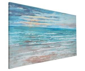 Home Selections Abstract Seascape Canvas Wall Art, 100 x 50cm, 3D Hand Painted Canvas Picture, Large Blue Teal Coastal Wall Decor for Bedroom, Living Room, or Kitchen