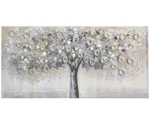 Home Selections Hand Painted Silver Tree 3D Wall Art - Large Modern Picture Ready to Hang - Silver Canvas 100x50cm