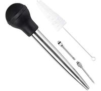 Home Servz 304 Stainless Steel Turkey Baster Syringe Injector Needle With Cleaning Brush- black Rubber Bulb