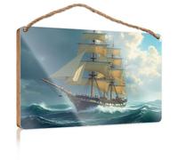 Home Sign for Front Porch A Majestic Sailing Ship Navigates Through Turbulent Waters Under A Dramatic Sky Bathroom Funny Decor Decorative Hanging Sign(23X35CM)