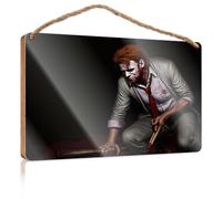 Home Sign for Front Porch A Man in A Suit with Blood On His Face and Clothes, Holding an Axe Bathroom Funny Decor Decorative Hanging Sign(23X35CM)