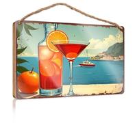 Home Sign for Front Porch A Refreshing Cocktail by The Seaside Bathroom Funny Decor Decorative Hanging Sign(15X28CM)