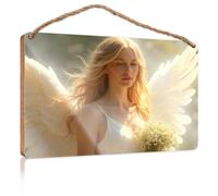 Home Sign for Front Porch Angel Holding A Bouquet of Flowers Bathroom Funny Decor Decorative Hanging Sign(15X28CM)