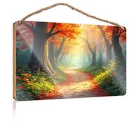Home Sign For Front Porch Autumnal Pathway In The Enchanted Forest Wooden Sign Pool Decor Camper Decorations For Inside(23X35CM)