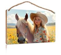 Home Sign For Front Porch Floral Dreams: A Woman With Her Horse In A Field Of Flowers Wooden Sign Wall Hanging Decor Sayings Funny Bathroom Art(23X35CM)