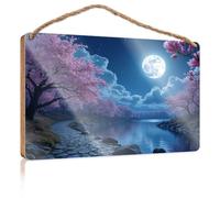 Home Sign For Front Porch Full Moon Over The Serene Lake Wooden Sign Wall Hanging Decor Sayings Funny Bathroom Art(20X30CM)