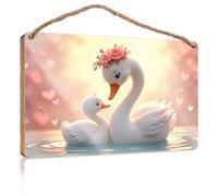 Home Sign For Front Porch Love In The Water: A Swan Family'S Heartwarming Scene Wooden Sign Wall Hanging Decor Sayings Funny Bathroom Art(15X28CM)