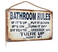 Home Sign For Front Porch Rules For The Bathroom Wooden Sign Wall Hanging Decor Sayings Funny Bathroom Art(15X28CM)