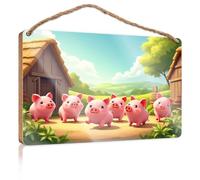 Home Sign For Front Porch Seven Happy Pigs In The Countryside Wooden Sign Pool Decor Camper Decorations For Inside(23X35CM)