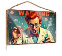 Home Sign for Front Porch Warning: Mad Scientist At Work! Bathroom Funny Decor Decorative Hanging Sign(23X35CM)