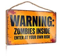 Home Sign For Front Porch Zombie Warning: Enter At Your Own Risk Wooden Sign Pool Decor Camper Decorations For Inside(15X28CM)