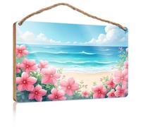 Home Signs Decor Beach Waves and Blooming Flowers Wooden Sign Fall Front Porch Decor Office Sign for Door Wood(15X28CM)
