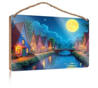 Home Signs Decor Magical Night in The Village Wooden Sign Fall Front Porch Decor Office Sign for Door Wood(15X28CM)