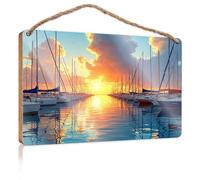 Home Signs Decor Sailing Serenity: A Sunset At The Marina Wooden Sign Fall Front Porch Decor Office Sign for Door Wood(15X28CM)