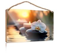 Home Signs Decor Sunset Serenity with Orchid and Stones Wooden Sign Fall Front Porch Decor Office Sign for Door Wood(23X35CM)