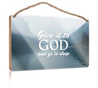 Home Signs Decor Trust in God for Peaceful Sleep Wooden Sign Fall Front Porch Decor Office Sign for Door Wood(20X30CM)