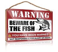 Home Signs For Front Porch Beware Of Fish Wooden Sign Teens Stuff Wood For Crafts Signs(15X28CM)
