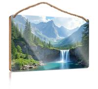 Home Signs for Front Porch Nature's Majesty: A Mountainous Waterfall Landscape Wooden Sign Front Door Decor Hanging Pantry Sign Decor(23X35CM)