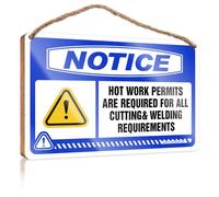Home Signs For Front Porch Notice Hot Work Permits Are Required For All Cutting&Welding Requirements Wooden Sign Cool Posters For Guys Retro Decor(23X35CM)