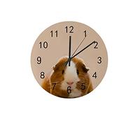 Home Silent Wall Clock Non Ticking Brown Guinea Pig Wooden Round Decorative Clock for Living Room Dining Room Bedroom Office Kitchen