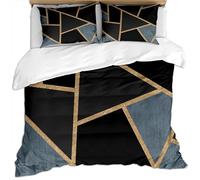 Home Single Size Duvet Cover Bedding Set 100% Polyester 3D Black, Blue And Gold Geometric Splicing Home Fashion Printed Pattern 3 Pcs With 2 Pillowcases Lightweight Ultra Soft Microfiber Quilt Cove