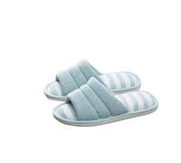 Home Slippers for Women Memory Foam Soft Cotton Indoor House Shoes Open Toe Slip on Stripe Slides Travel Hotel Spa Bedroom Slippers Blue