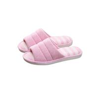 Home Slippers for Women Memory Foam Soft Cotton Indoor House Shoes Open Toe Slip on Stripe Slides Travel Hotel Spa Bedroom Slippers
