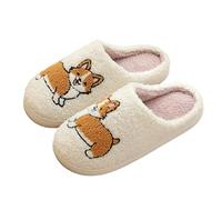 Home Slippers for Women Plush Fluffy Fleece Warm Cute Dog Slippers | Plush Fleece Upper Fluffy Lining Warm for Winter Cute Dog Embroidery Gift Box Comfy Indoor Bedroom House Slippers