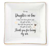 HOME SMILE for Daughter in Law Ceramic Ring Jewelry Dish Tray Plate for Birthday Christmas Valentines Wedding-Thank You for Loving My Son, Ceramci