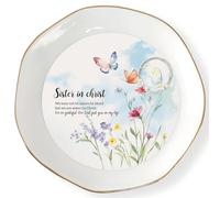 HOME SMILE Sister in Christ Jewelry Dish Tray with Dynamic Butterfly&Flower Pattern Shifts,We May Not Be Sisters By Blood But We Are Sisters in Christ,Best Friend Soul Sister Birthday Wedding Gifts