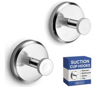 HOME SO Suction Cup Hooks for Shower, Bathroom, Kitchen, Glass Door, Mirror, Tile - Loofah, Towel, Coat, Bath Robe Hook Holder for Hanging up to 15 lbs - Waterproof & Rustproof, Chrome (2-Pack) …