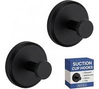 HOME SO Suction Cup Hooks for Shower & Bathroom Towel Holder 2-Pack - Suction Cups Hooks for Hanging Towels, Robes, & Coats - Tiles, Glass Door or Mirror - Shower Hooks & Towel Hooks Organizer - Black