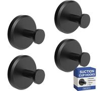 HOME SO Suction Cup Hooks for Shower & Bathroom Towel Holder 4-Pack - Suction Cups Hooks for Hanging Towels, Robes, & Coats - Tiles, Glass Door or Mirror - Shower Hooks & Towel Hooks Organizer - Black