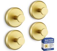 HOME SO Suction Cup Hooks O Shape (2 or 4 Pack) (Brushed Gold, 4, Count)
