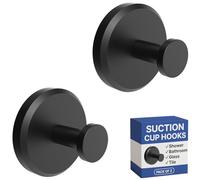 HOME SO Suction Cup Hooks O Shape (2 or 4 Pack) (Matte Black, 2, Count)