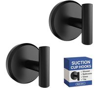 HOME SO Suction Cup Hooks T Shape for Shower, Bathroom, Kitchen, Glass Door, Mirror, Tile - Loofah, Towel, Bath Robe Holder for Hanging up to 15 lbs - Waterproof, Rustproof, Matte Black (2-Pack)