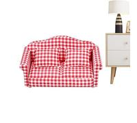 Home Sofa | 1/12 Scale Sofa Bed, with Mini Pillows, Realistic Miniature Furniture Red Checked, Toy For Houses | Collectible, Adults, Passio
