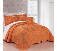 Home Soft Things Serenta Damask 4 Piece Bedspread Set, King, Nectarine