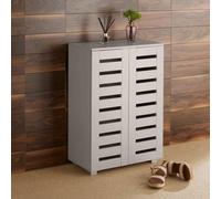 Home Source 2 Door Shoe Storage Cabinet with Slatted Doors & Adjustable Shelving in Grey Home Source Grey