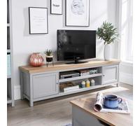 Home Source 2 Door TV Stand Unit with Storage Cabinet & Open Shelving in Grey Home Source Grey