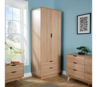 Home Source Nordica 2 Door Wardrobe 2 Storage Drawers Hidden Handles, Brown