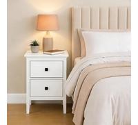 Home Source 2 Drawer Bedside Table White Nightstand MDF Bedroom Compact 61cm High Home Source White