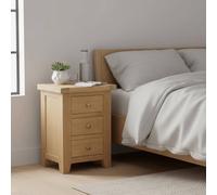 Home Source 3 Drawer Bedside Cabinet Nightstand Side Table Oak Top Solid Wooden in Light Oak Home Source Light Oak