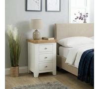 Home Source 3 Drawer Bedside Cabinet Nightstand Side Table Oak Top Solid Wooden in White Home Source White