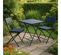 Home Source 3 Pieces Table & 2 Chairs Folding Rattan Bistro Set Outdoor Indoor in Black Home Source Black