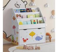 Home Source 3 Tier Bookshelf Bookcase Kids Sling Book Rack Toy Storage Organiser in White Home Source White