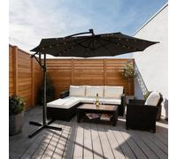 Home Source 3m Garden Outdoor Cantilever Parasol with Crank Handle & Cross Base in Grey Home Source Grey