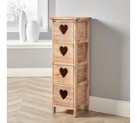 Natural Wooden 4 Drawer Chest Storage Unit Bedroom Organiser Bedside Love Hearts